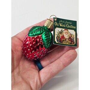 KSD VINTAGE Blown Glass Merck Old World Christmas Ornament Glistening Strawberry